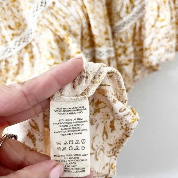 Free People Talk About It Lattice Trim Boho Floral Pintuck Yellow - Picture 7 of 9